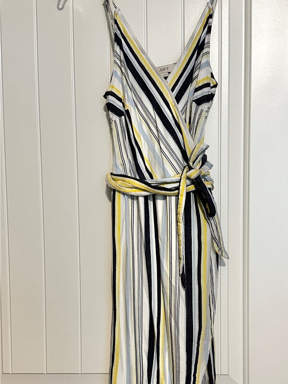 LOFT Striped Wrap Dress in Yellow, Blue & White